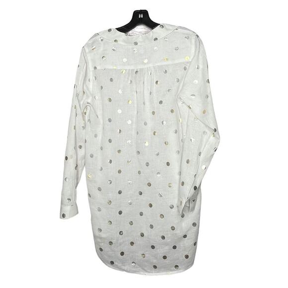 For Cynthia Beach 100% Linen White & Gold Dot Semi Sheer Pullover Size Medium - Picture 2 of 12